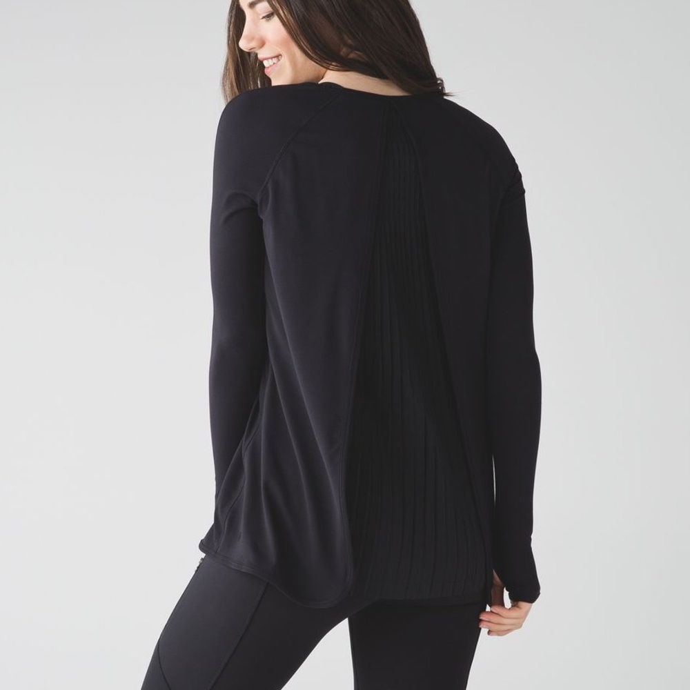 Lululemon Making Moves Pleated Back Rulu Black Long Sleeve Shirt Size 6